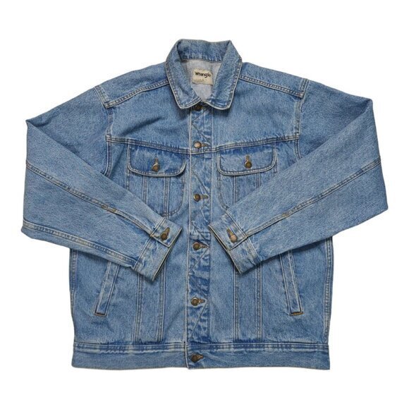 Vintage Wrangler Denim Jacket Mens Large Blue Jean Trucker‎ Bomber - Picture 1 of 8